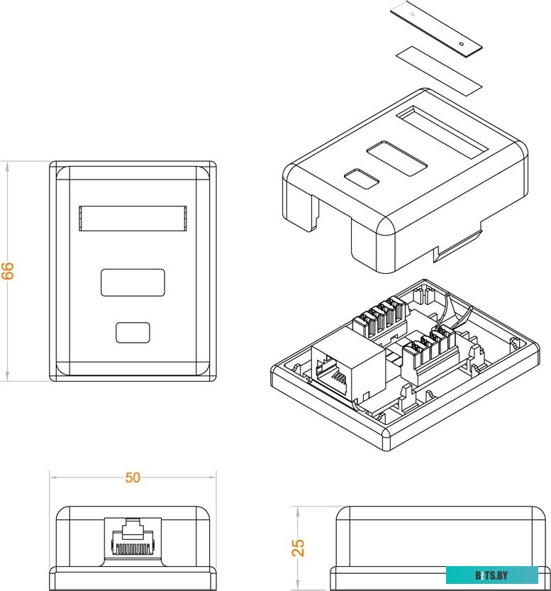 Розетка Hyperline SB1-2-8P8C-C5E-SH-WH RJ-45 2 кат. 5E FTP бел.
