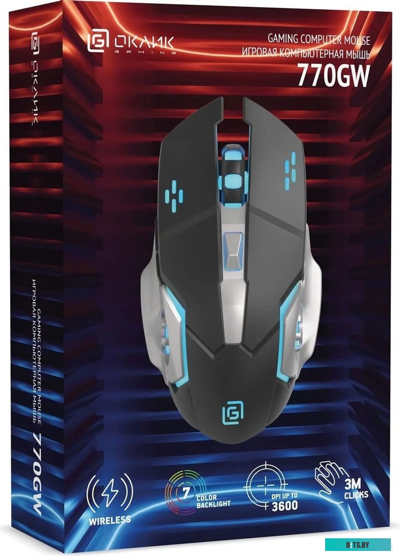 черный Мышь Оклик 770GW черный оптическая (3200dpi) беспроводная USB (6but)