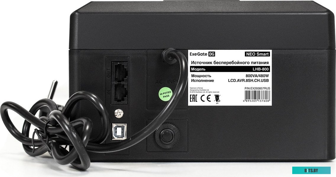 Источник бесперебойного питания Exegate NEO Smart LHB-800.LCD.AVR.8SH.CH.RJ.USB EX293857RUS