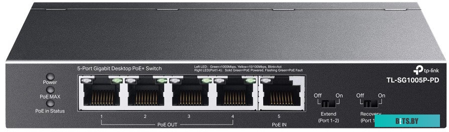 TL-SG1005P-PD TP-Link TL-SG1005P-PD, Настольный коммутатор с 5 гиг. портами (1 порт с входящим PoE++, 4 порта с исходящим PoE+), бюджет PoE: 9, 21, 47