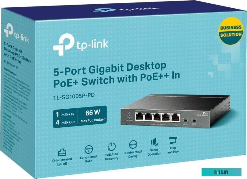 TL-SG1005P-PD TP-Link TL-SG1005P-PD, Настольный коммутатор с 5 гиг. портами (1 порт с входящим PoE++, 4 порта с исходящим PoE+), бюджет PoE: 9, 21, 47