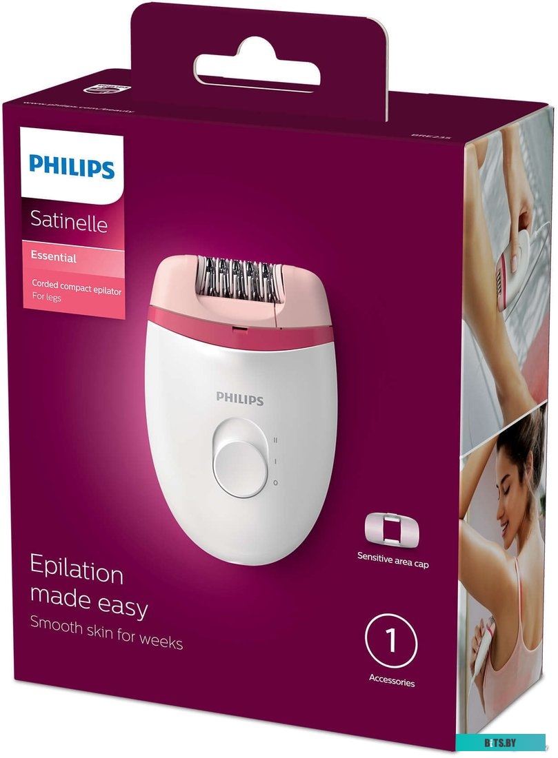 BRE235/00 Эпилятор Philips BRE235/00 скор.:2 насад.:1 от электр.сети белый/розовый