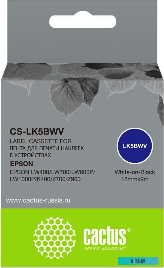 Картридж ленточный Cactus CS-LK5BWV черный для Epson LW400/LW700/LW600P/LW1000P/K400/Z700/Z900