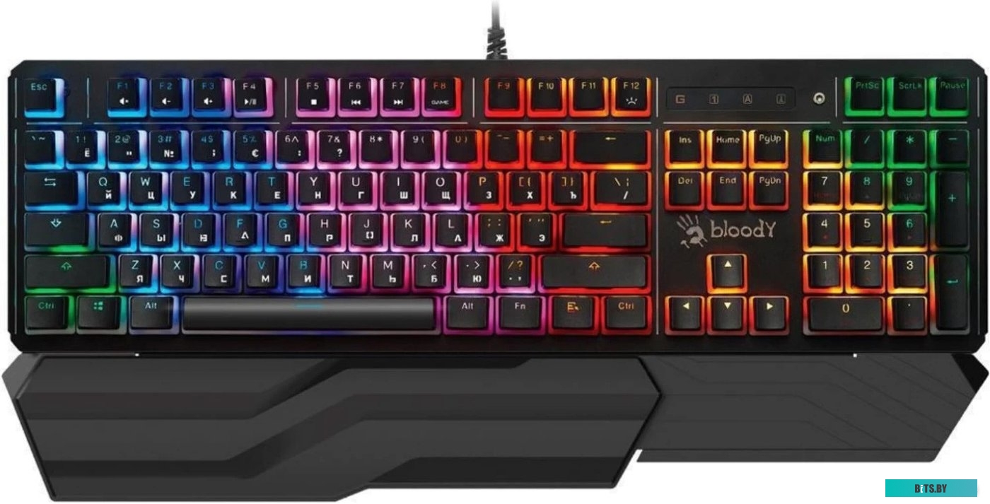 B975P Клавиатура A4Tech Bloody B975P механическая черный USB Multimedia for gamer LED (подставка для запястий) (B975P)