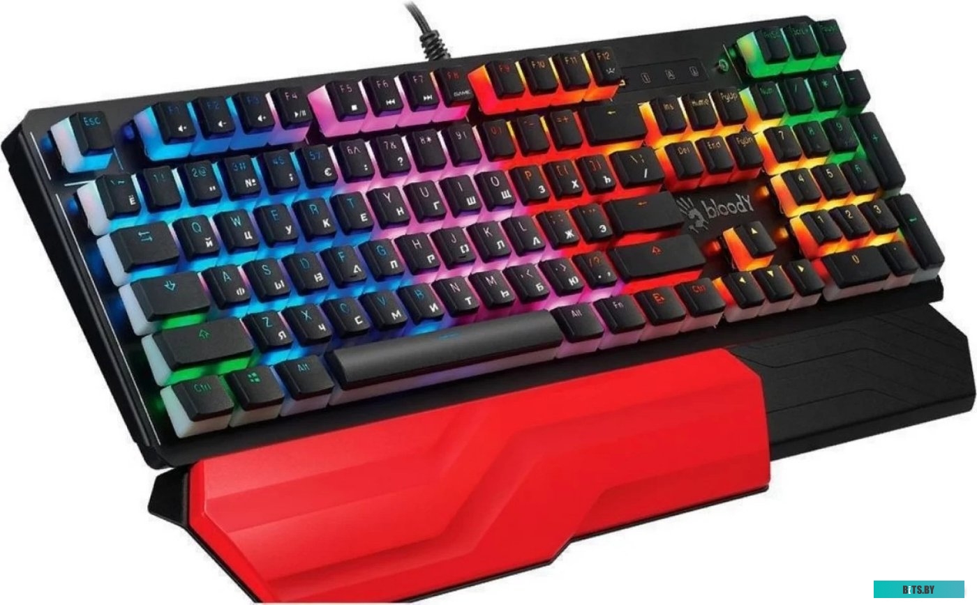 B975P Клавиатура A4Tech Bloody B975P механическая черный USB Multimedia for gamer LED (подставка для запястий) (B975P)