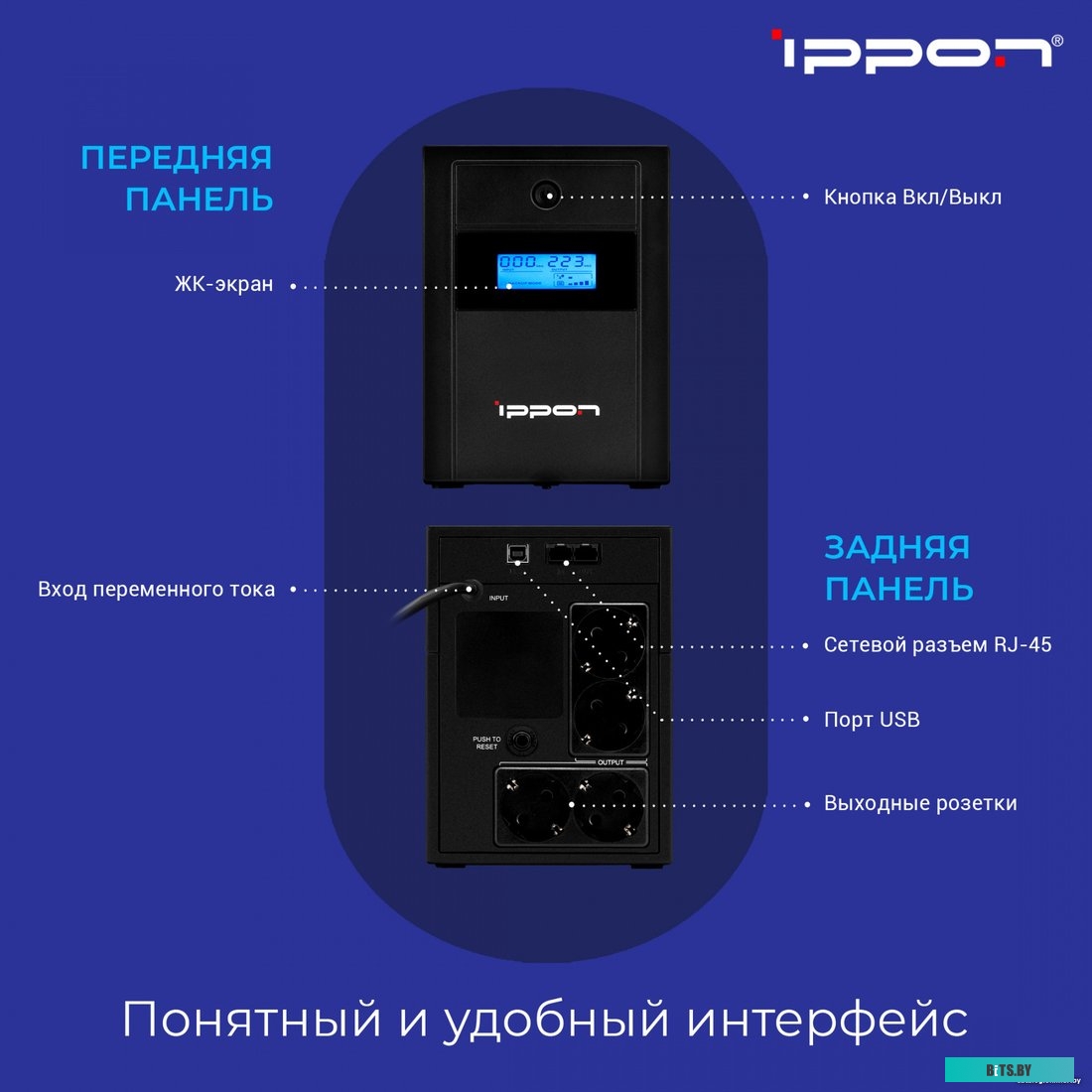 Источник бесперебойного питания IPPON Back Basic 1200 LCD Euro