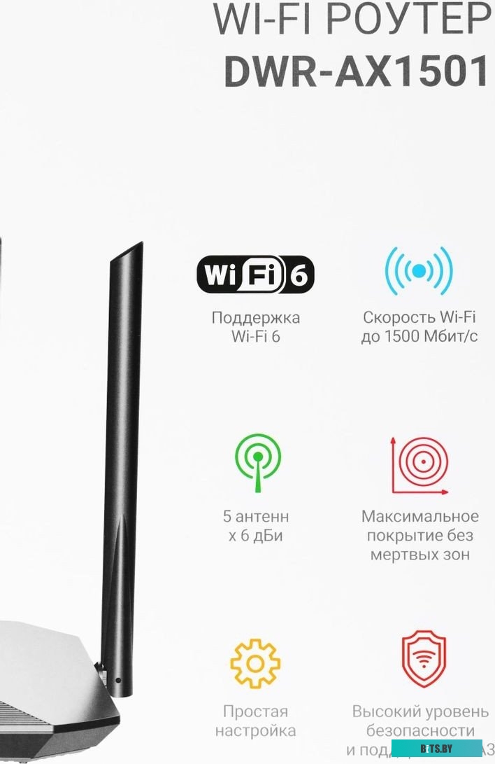 DWR-AX1501 Роутер беспроводной Digma DWR-AX1501 AX1500 10/100/1000BASE-TX черный (упак.:1шт)