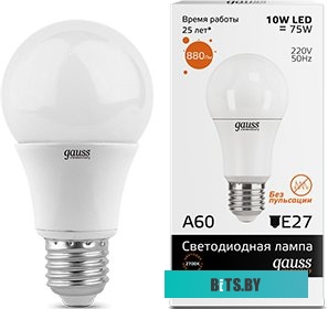 23210 Лампа светодиодная Gauss Elementary A60 10Вт цок.:E27 груша 220B 3000K св.свеч.бел.теп. (упак.:1шт) (23210)