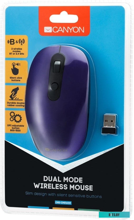 Мышь беспроводная Canyon MW-9, 1500dpi, Bluetooth/Wireless, Фиолетовый (Королевский пурпур) CNS-CMSW09V