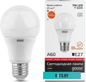 23217A GAUSS 23217A Светодиодная лампа LED Elementary A60 7W E27 520lm 2700K 1/10/100 0