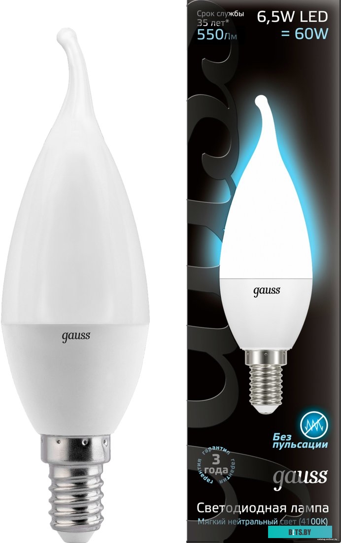 104101207 Лампа LED GAUSS E14,  свеча, 6.5Вт, одна шт. [104101207]
