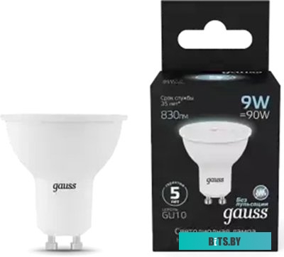 101506209 Лампа светодиодная Gauss 101506209 9Вт цок.:GU10 рефлек. 150B 4100K св.свеч.бел.нейт. MR16 (упак.:1шт)