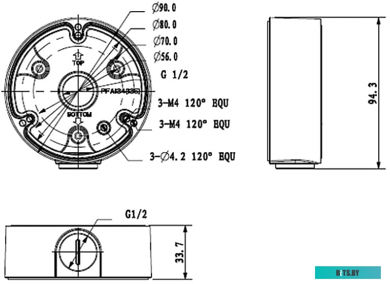 Монтажная коробка Dahua DH-PFA135 - Монтажная коробка для установки уличных камер, алюминий, 90х33,7мм, максимальная нагрузка 1 кг