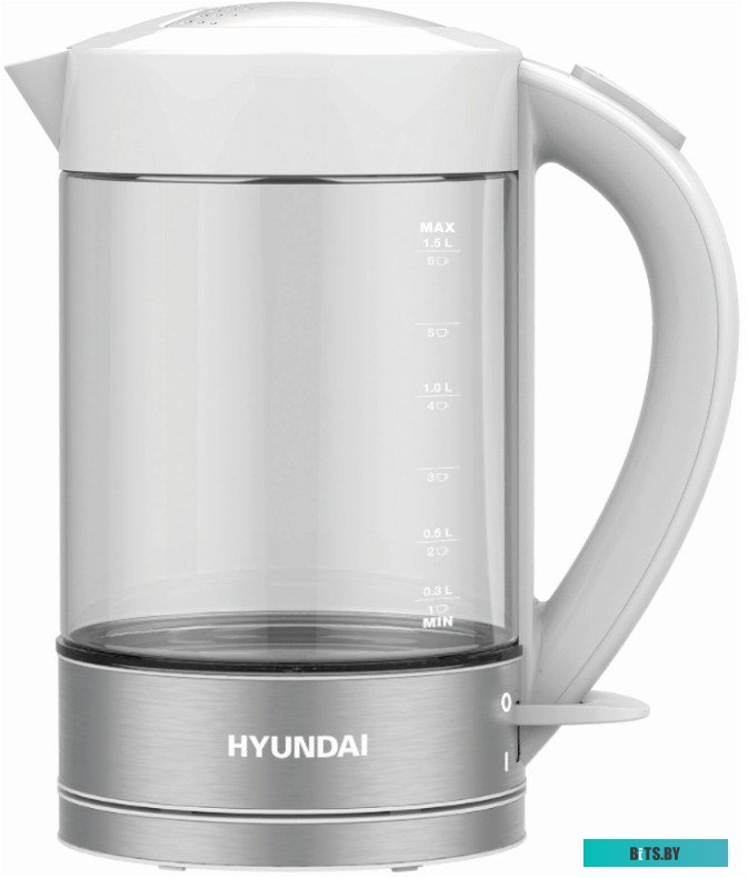 HYK-G9990 Чайник электрический Hyundai HYK-G9990 1.5л. 2000Вт белый/серебристый корпус: стекло