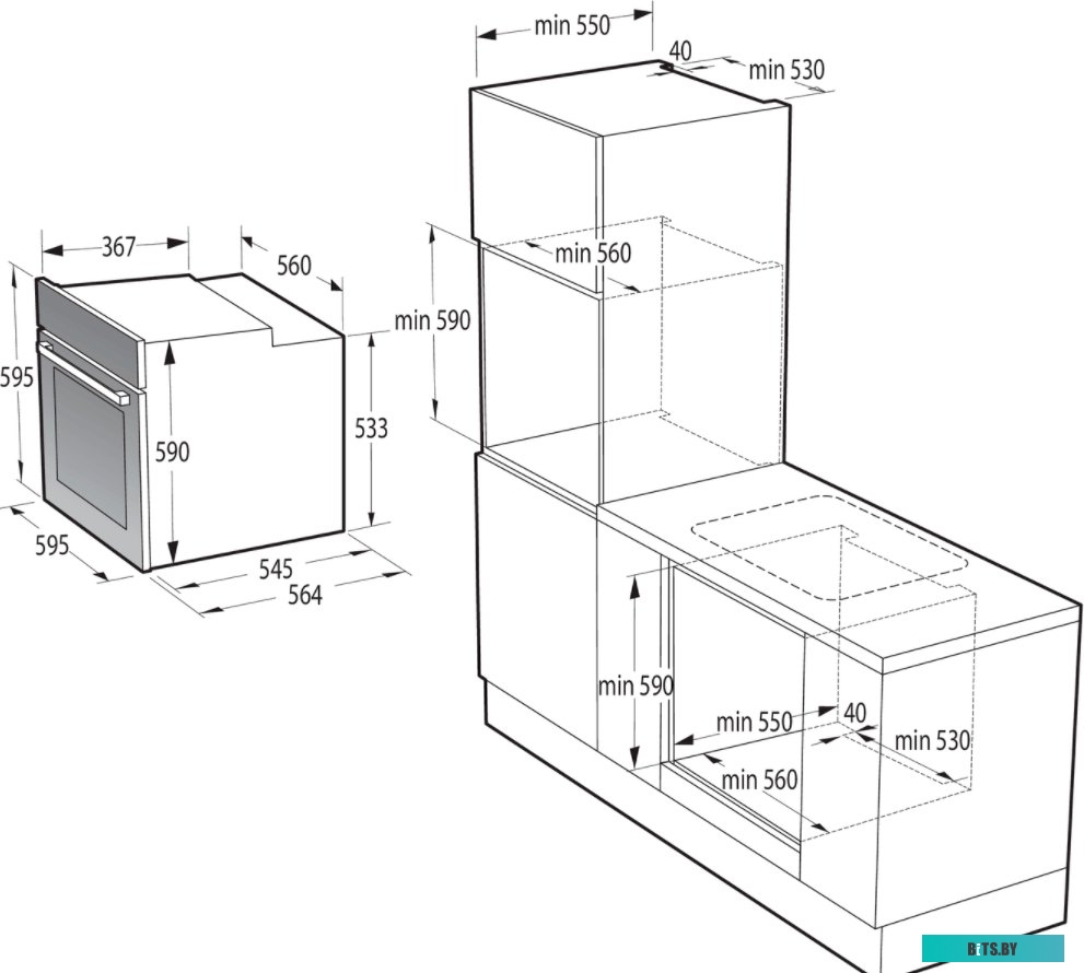 BO6725E02BG Встраиваемые электрические духовки GORENJE/ Духовой шкаф, 77 л, Класс энергопотребления: A, Механический таймер с функцией отключения, Кон