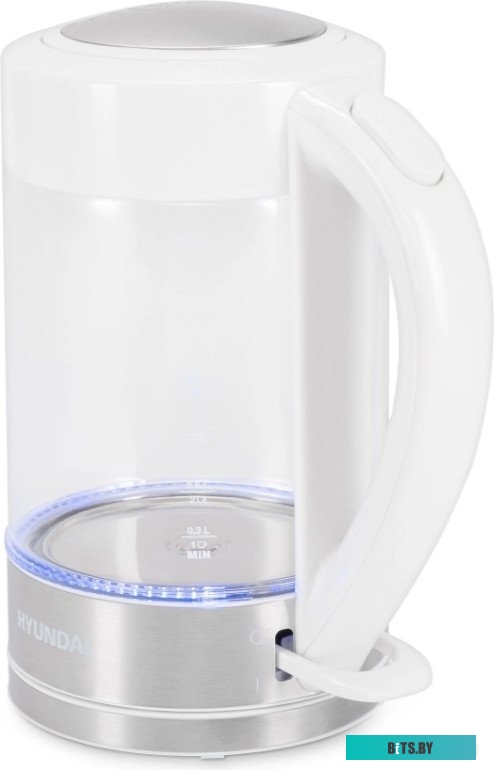 HYK-G9990 Чайник электрический Hyundai HYK-G9990 1.5л. 2000Вт белый/серебристый корпус: стекло