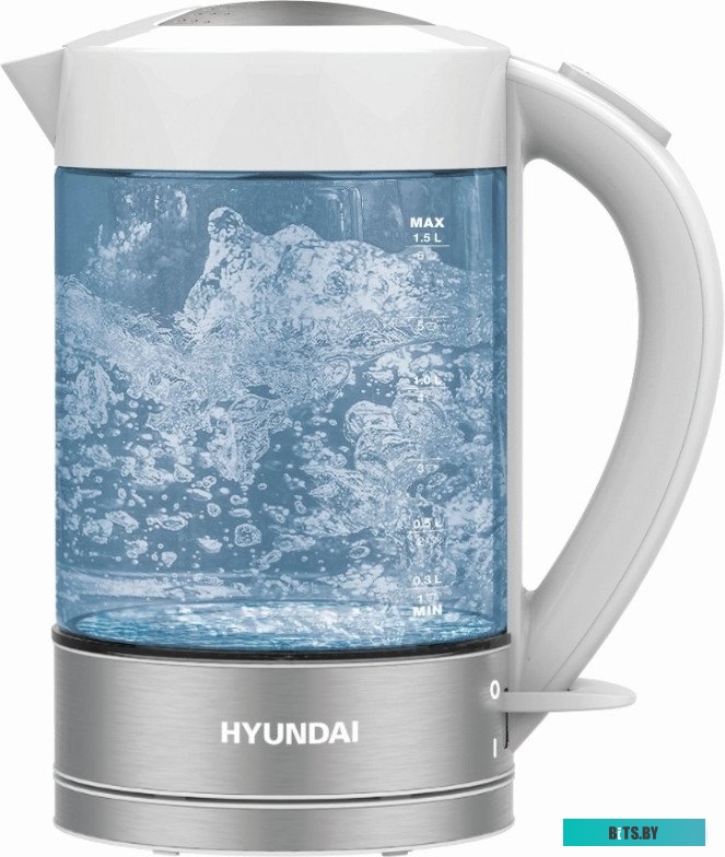 HYK-G9990 Чайник электрический Hyundai HYK-G9990 1.5л. 2000Вт белый/серебристый корпус: стекло
