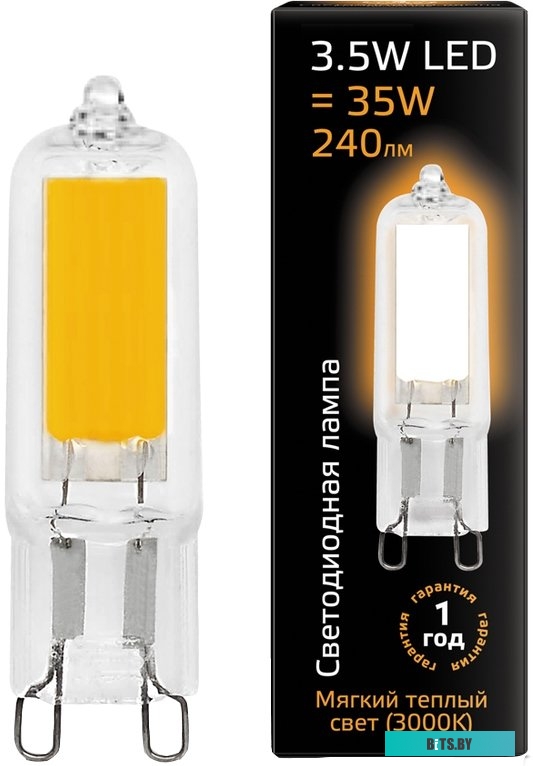 107809103 Лампа светодиодная Gauss G9 3.5Вт цок.:G9 капсул. 220B 3000K св.свеч.бел.теп. (упак.:10шт) (107809103)