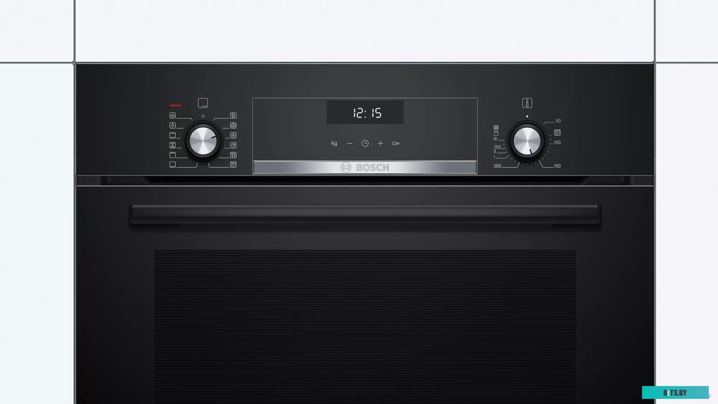 HIJ517YB0R Serie 6, Духовой шкаф с паровой чашей, черный, 8 режимов, 2-х слойное остекление, цифровый дисплей, утапливаемые переключатели, галогенное 