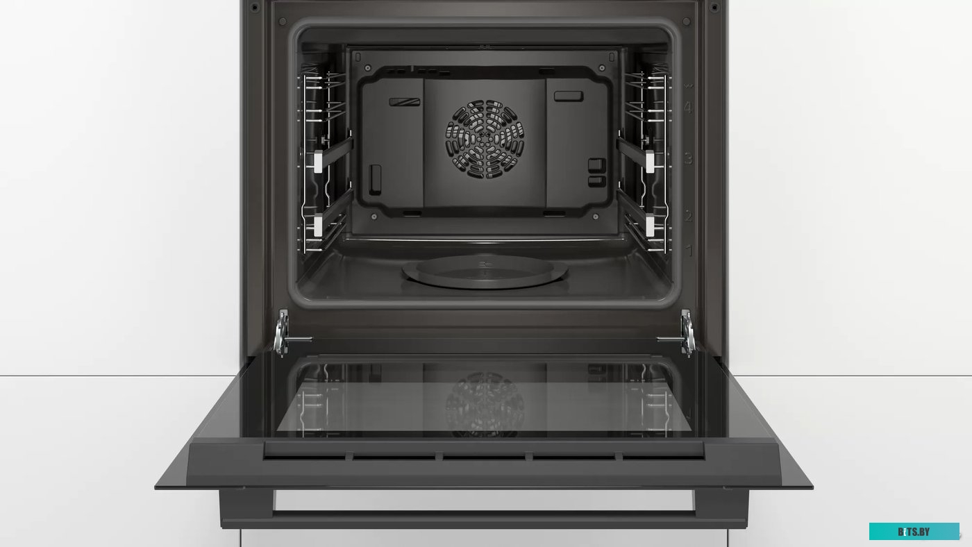 HIJ517YB0R Serie 6, Духовой шкаф с паровой чашей, черный, 8 режимов, 2-х слойное остекление, цифровый дисплей, утапливаемые переключатели, галогенное 