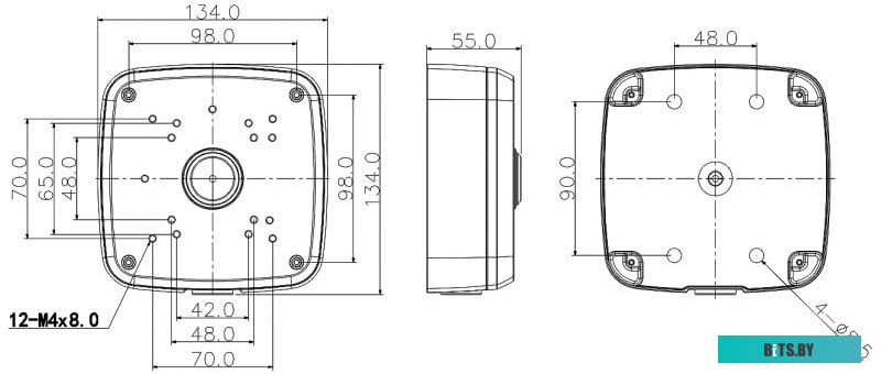 Монтажная корбка DH-PFA121 - Монтажная коробка для установки купольных (HAC-HDW) и цилиндрических (HAC-HFW, IPC-HFW) камер, алюминий, 134х55мм, максим
