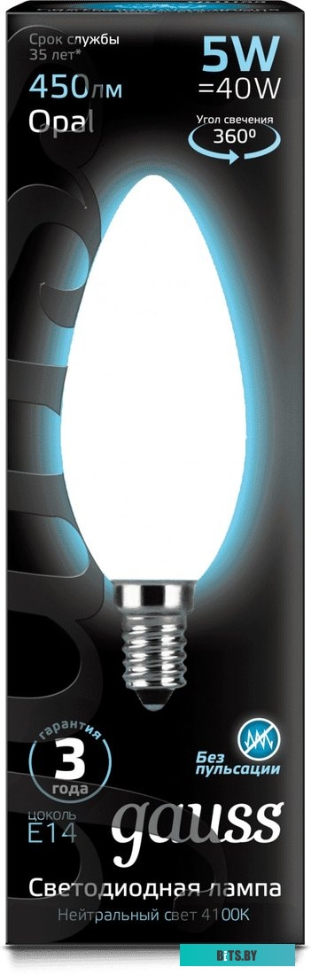 103201205 Лампа филам. Gauss Filament 5Вт цок.:E14 свеча 220B 4100K св.свеч.бел.нейт. (упак.:1шт) (103201205)