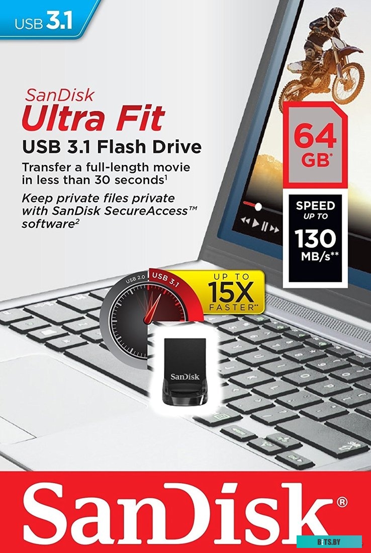 USB накопитель (Флешка) Sandisk Ultra Fit USB 3.1 64GB (черный) <SDCZ430-064G-G46>