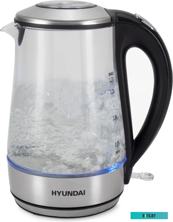 HYK-G8406 Чайник электрический Hyundai HYK-G8406 1.7л. 2200Вт прозрачный/черный (корпус: нержавеющая сталь)