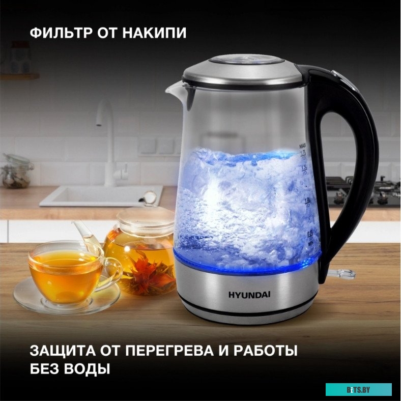 HYK-G8406 Чайник электрический Hyundai HYK-G8406 1.7л. 2200Вт прозрачный/черный (корпус: нержавеющая сталь)