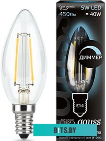 103801205-D Лампа филам. Gauss Filament 5Вт цок.:E14 свеча 220B 4100K св.свеч.бел.нейт. (упак.:1шт) (103801205-D)