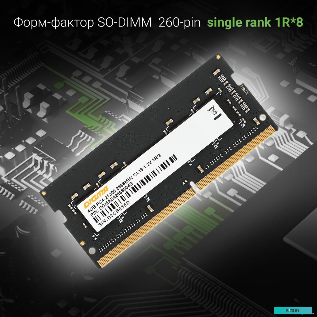 Оперативная память Digma 4ГБ DDR4 SODIMM 2666 МГц DGMAS42666004S