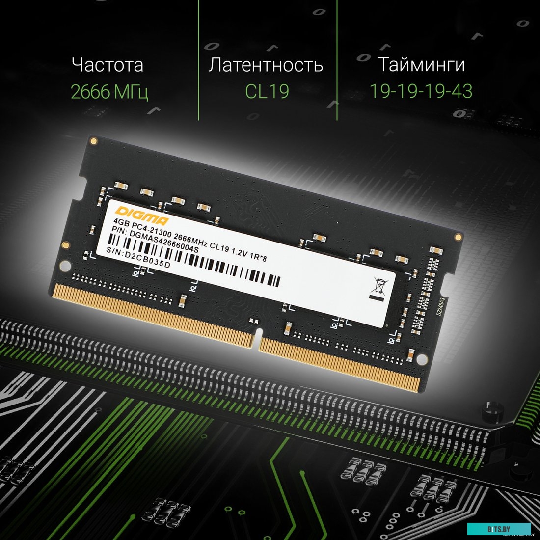 Оперативная память Digma 4ГБ DDR4 SODIMM 2666 МГц DGMAS42666004S