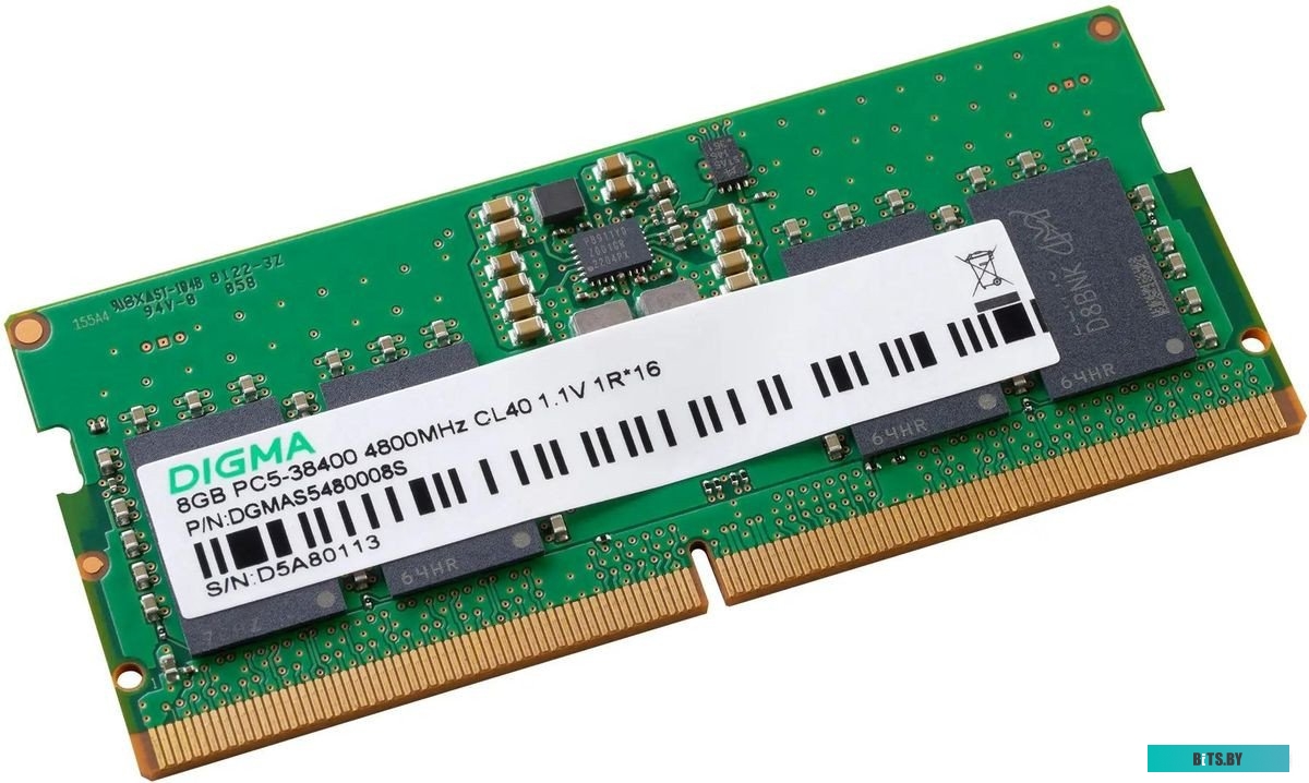 DGMAS5480008S Память DDR5 8GB 4800MHz Digma DGMAS5480008S RTL PC5-38400 CL40 SO-DIMM 262-pin 1.1В single rank Ret