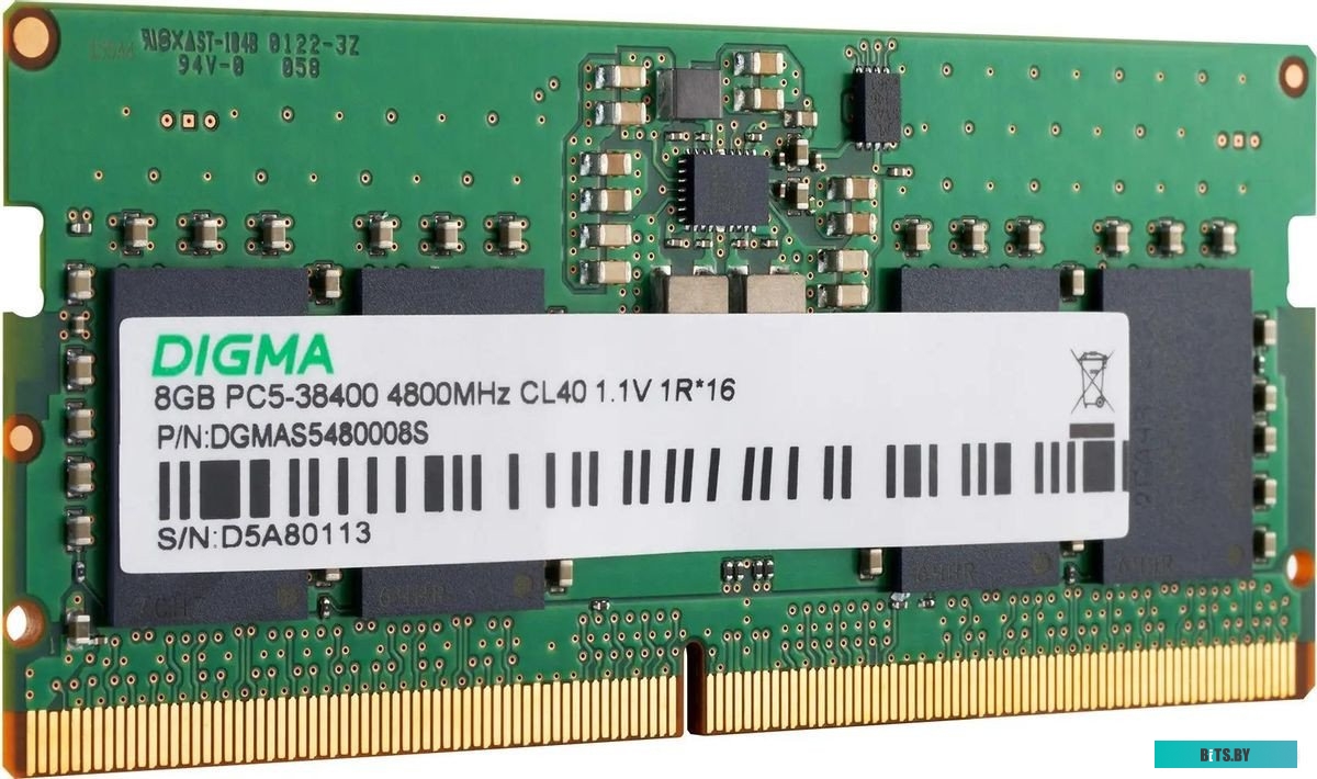 DGMAS5480008S Память DDR5 8GB 4800MHz Digma DGMAS5480008S RTL PC5-38400 CL40 SO-DIMM 262-pin 1.1В single rank Ret