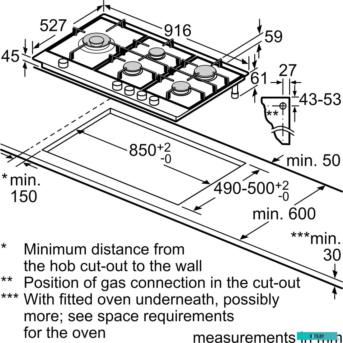 PRS9A6D70M Газовая варочная поверхность Bosch PRS9A6D70M черный