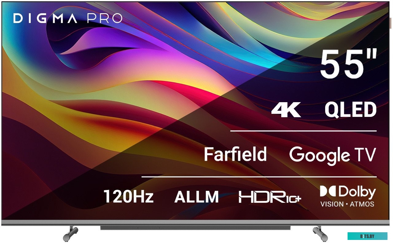 55L Телевизор QLED Digma Pro 55" QLED 55L Google TV Frameless черный/серебристый 4K Ultra HD 120Hz HSR DVB-T DVB-T2 DVB-C DVB-S DVB-S2 USB WiFi Smart 