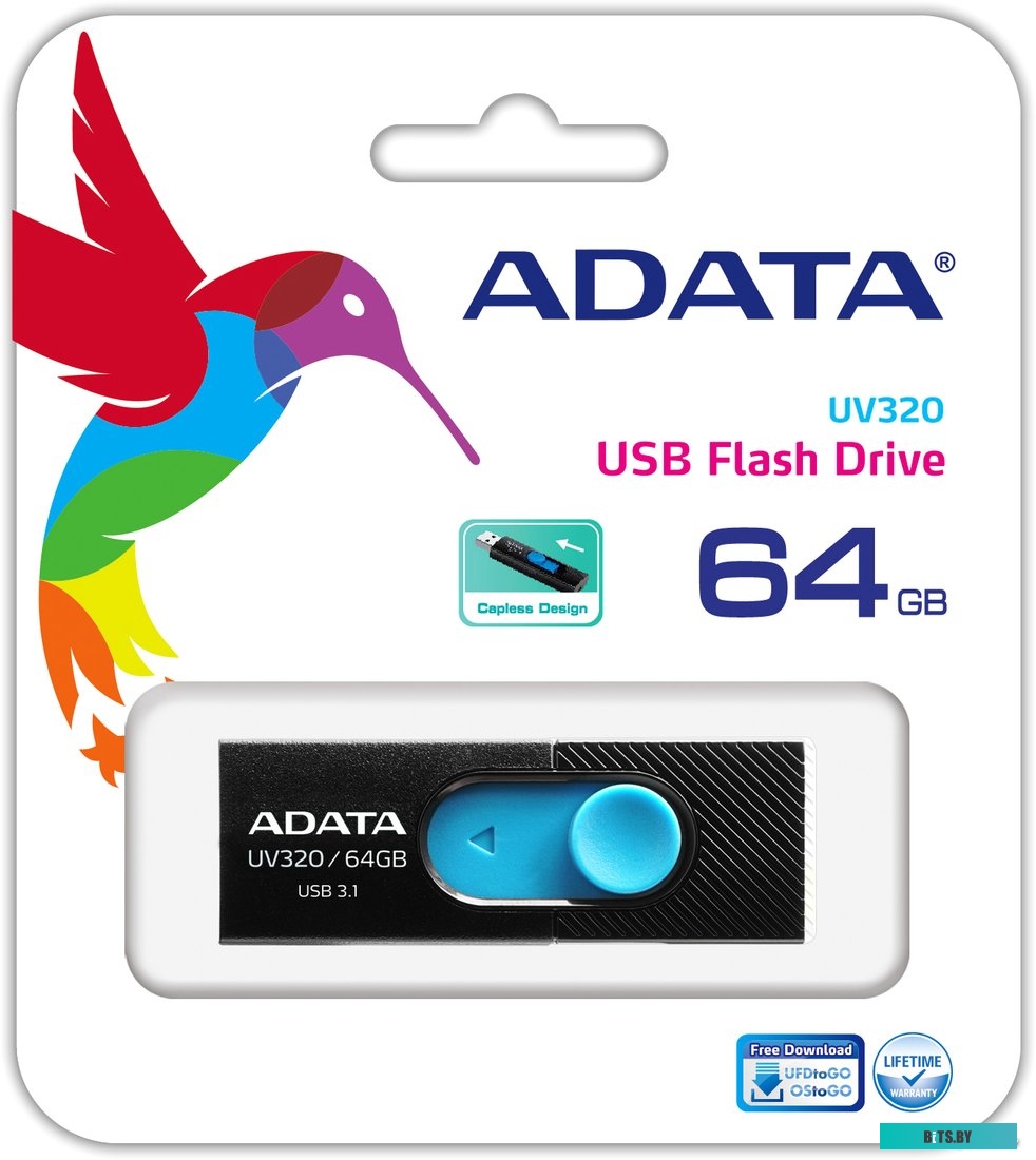 USB накопитель (Флешка) ADATA UV320 64GB (черный/голубой) <AUV320-64G-RBKBL>