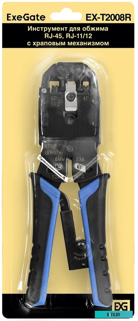 EX293155RUS Инструмент ExeGate EX-T2008R для обжима RJ-45, RJ-11/12 с храповым механизмом (прямой ход обжимки) <EX293155RUS>