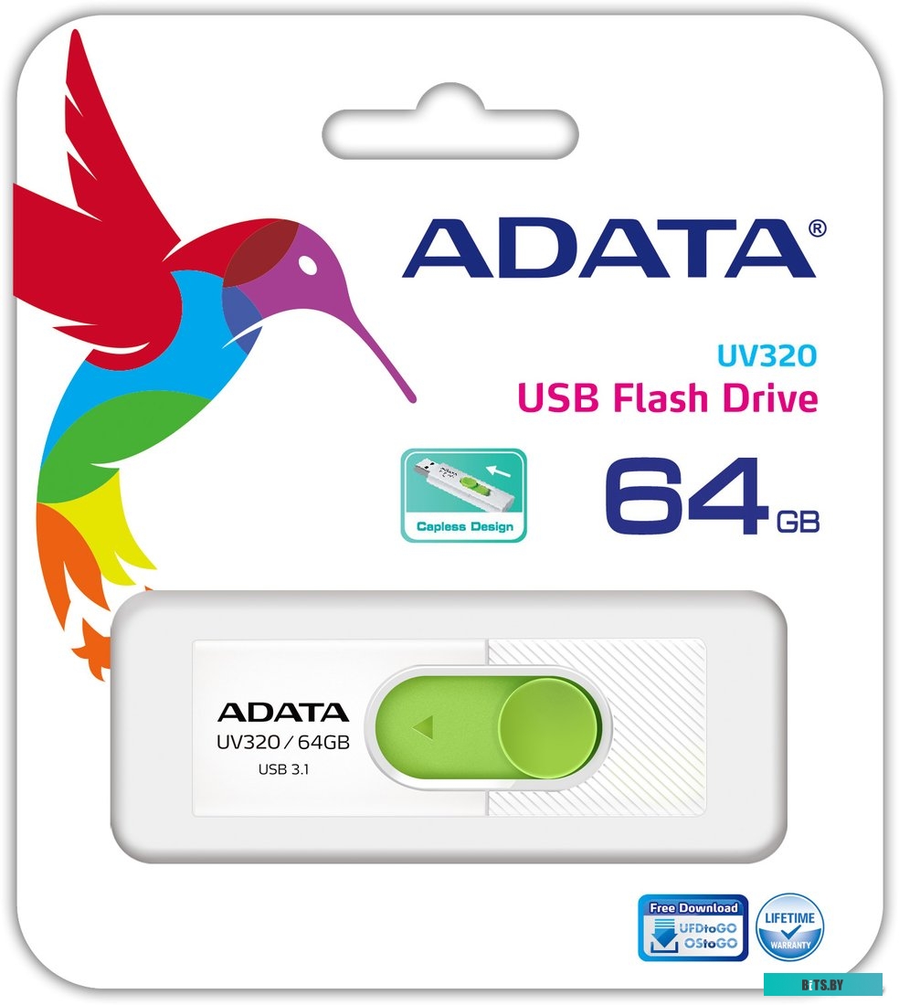 USB накопитель (Флешка) ADATA UV320 64GB (белый/зеленый) <AUV320-64G-RWHGN>