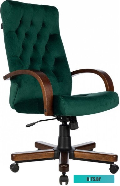 T-9928WALNUT/FABR/GN Кресло руководителя Бюрократ T-9928WALNUT Fabric зеленый Italia Green крестов. металл/дерево