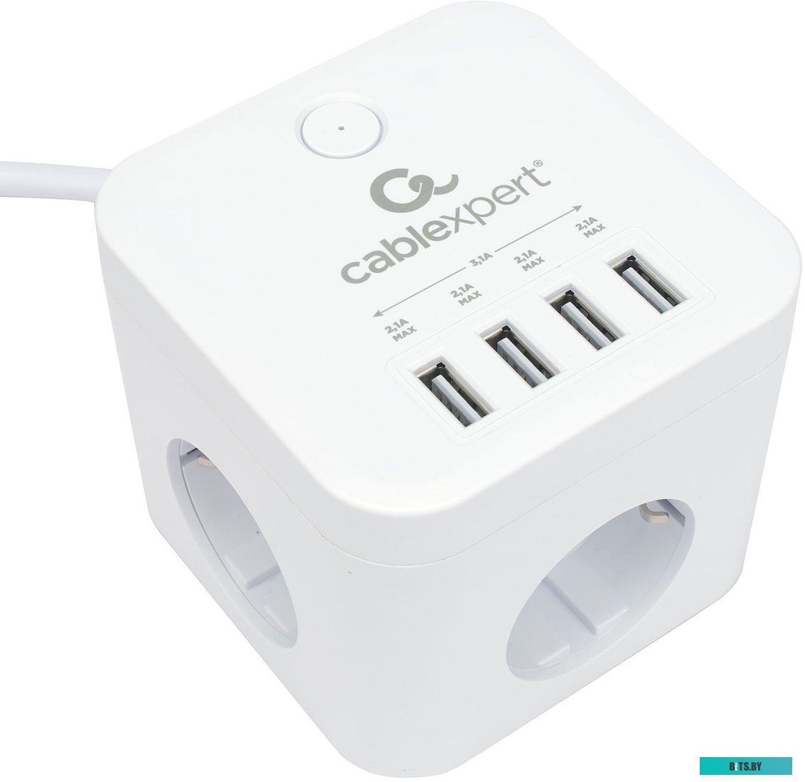 CUBE-3-U4-W-1.5 Сетевой фильтр CUBE-3-U4-W-1.5 Cablexpert CUBE, 3 розетки с заземлением и защитными шторками, 10А, 4хUSB (2.1 А), 1.5m, ур.защиты 4+, 