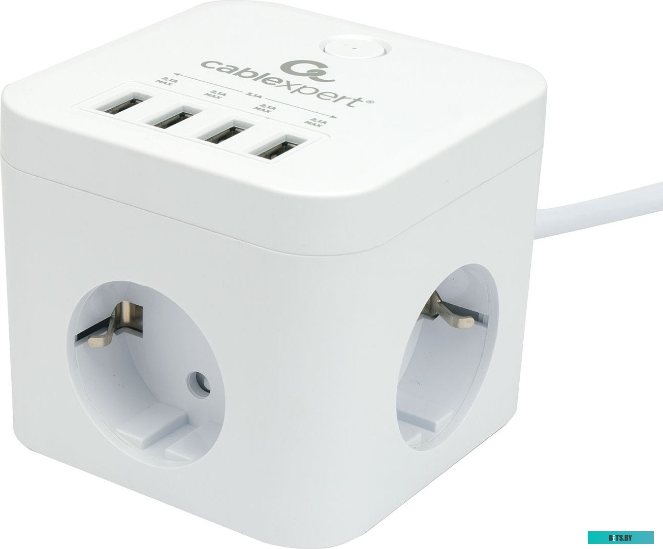 CUBE-3-U4-W-1.5 Сетевой фильтр CUBE-3-U4-W-1.5 Cablexpert CUBE, 3 розетки с заземлением и защитными шторками, 10А, 4хUSB (2.1 А), 1.5m, ур.защиты 4+, 