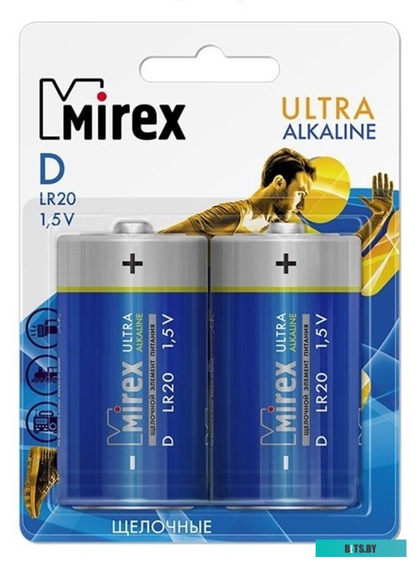 Батарейки Mirex LR20 D Алкалайн 2 шт 23702-LR20-E2