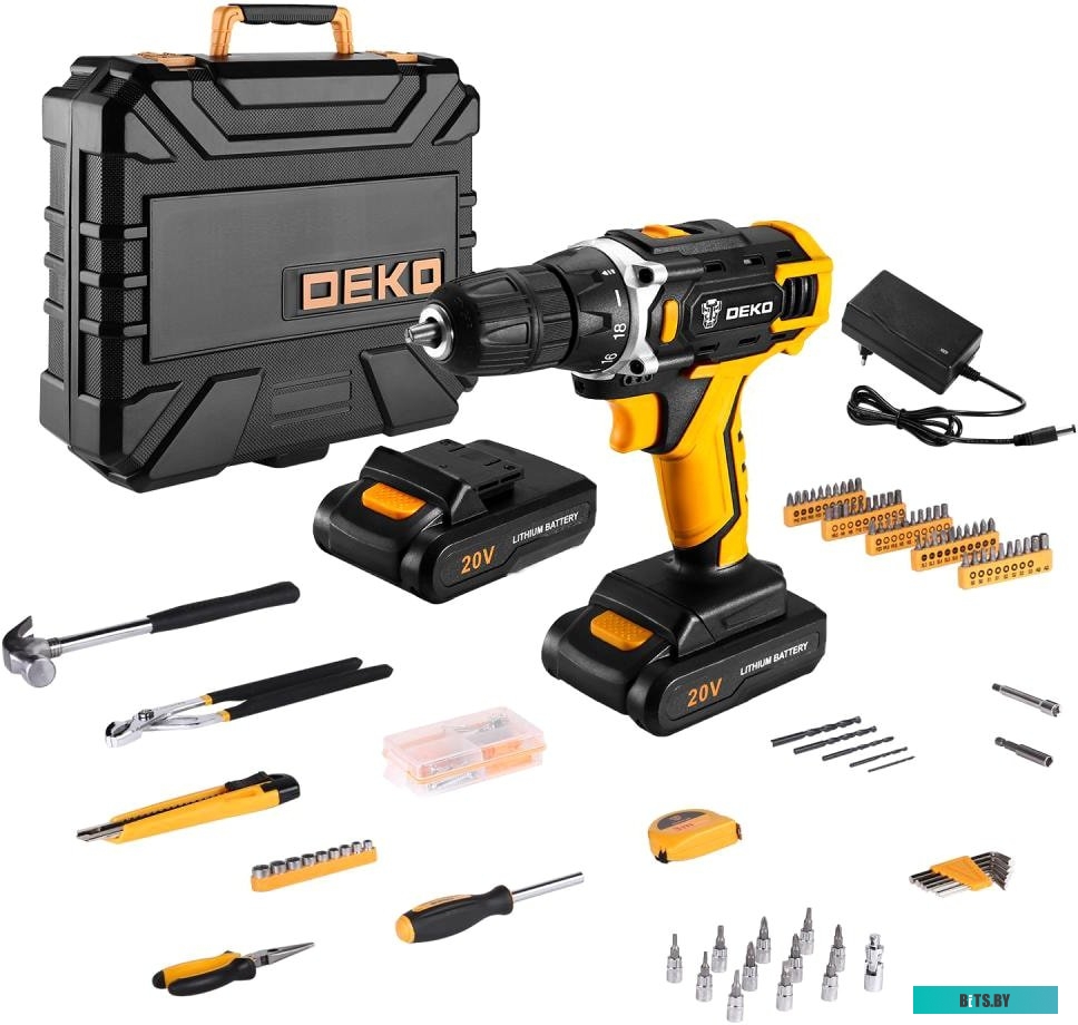 Дрель-шуруповерт Deko DKCD20FU-Li SET 195 063-4135 (с 2-мя АКБ, кейс, набор оснастки)