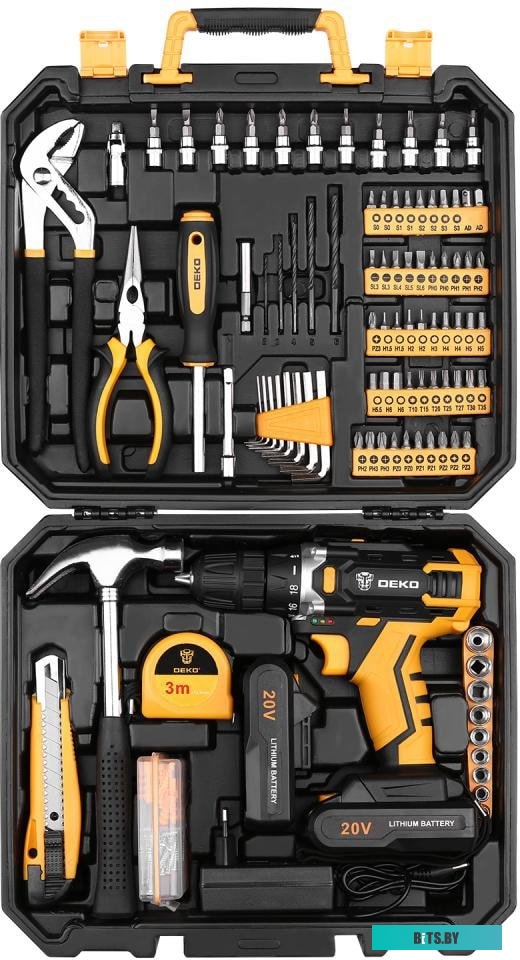 Дрель-шуруповерт Deko DKCD20FU-Li SET 195 063-4135 (с 2-мя АКБ, кейс, набор оснастки)
