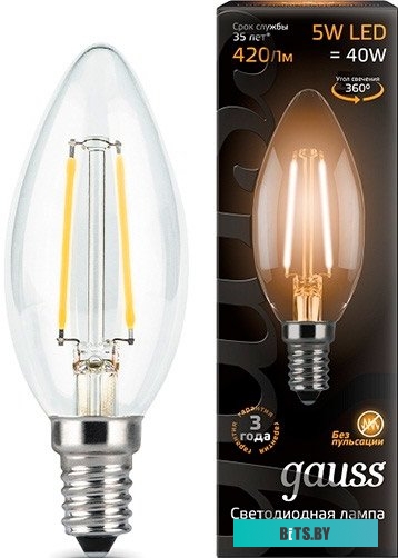 103801105 Упаковка ламп филаментная GAUSS E14,  свеча, 5Вт, 10 шт. [103801105]