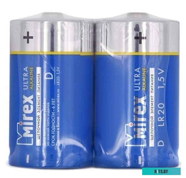 Батарейки Mirex LR20 D Алкалайн 2 шт 23702-LR20-S2