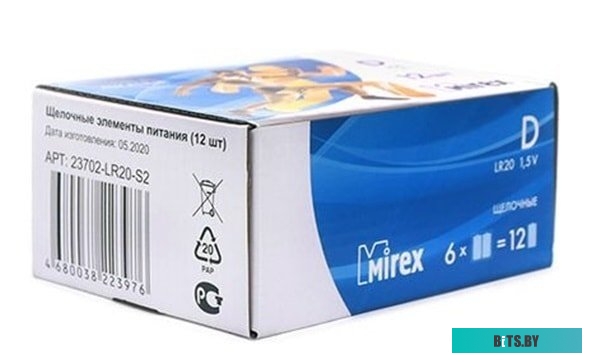Батарейки Mirex LR20 D Алкалайн 2 шт 23702-LR20-S2