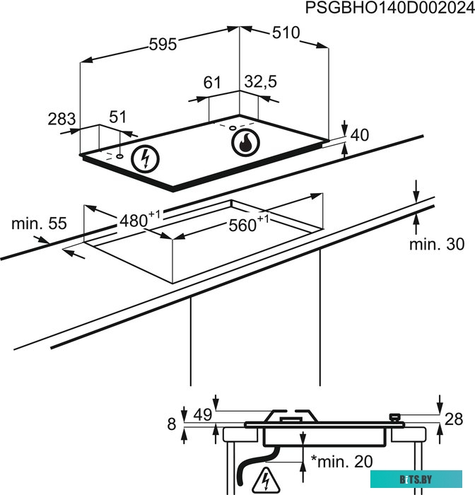 EGS6436K Встраиваемые газовые панели ELECTROLUX/ газовая на 4 конфорки, эмалированная сталь, мощность: 8800 Вт, автоматический электроподжиг, газ-конт