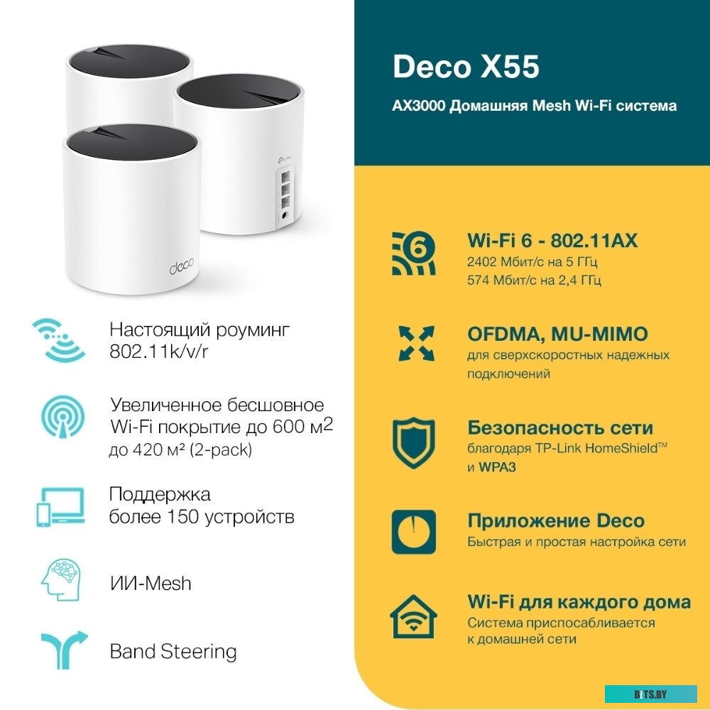 Роутер TP-Link Deco X55 (DECO X55(2-PACK)) AX3000 10/100/1000BASE-TX белый